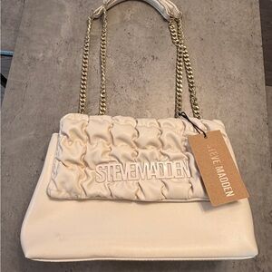 Steve Madden Cream Quilted Shoulder Bag with Gold Chain